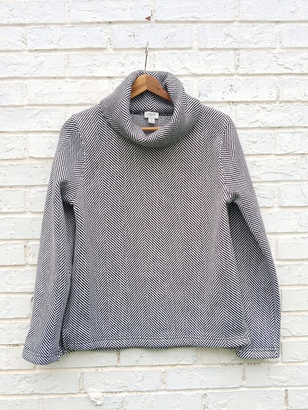 J. Crew Herringbone Fleece Turtleneck Funnel Pullover